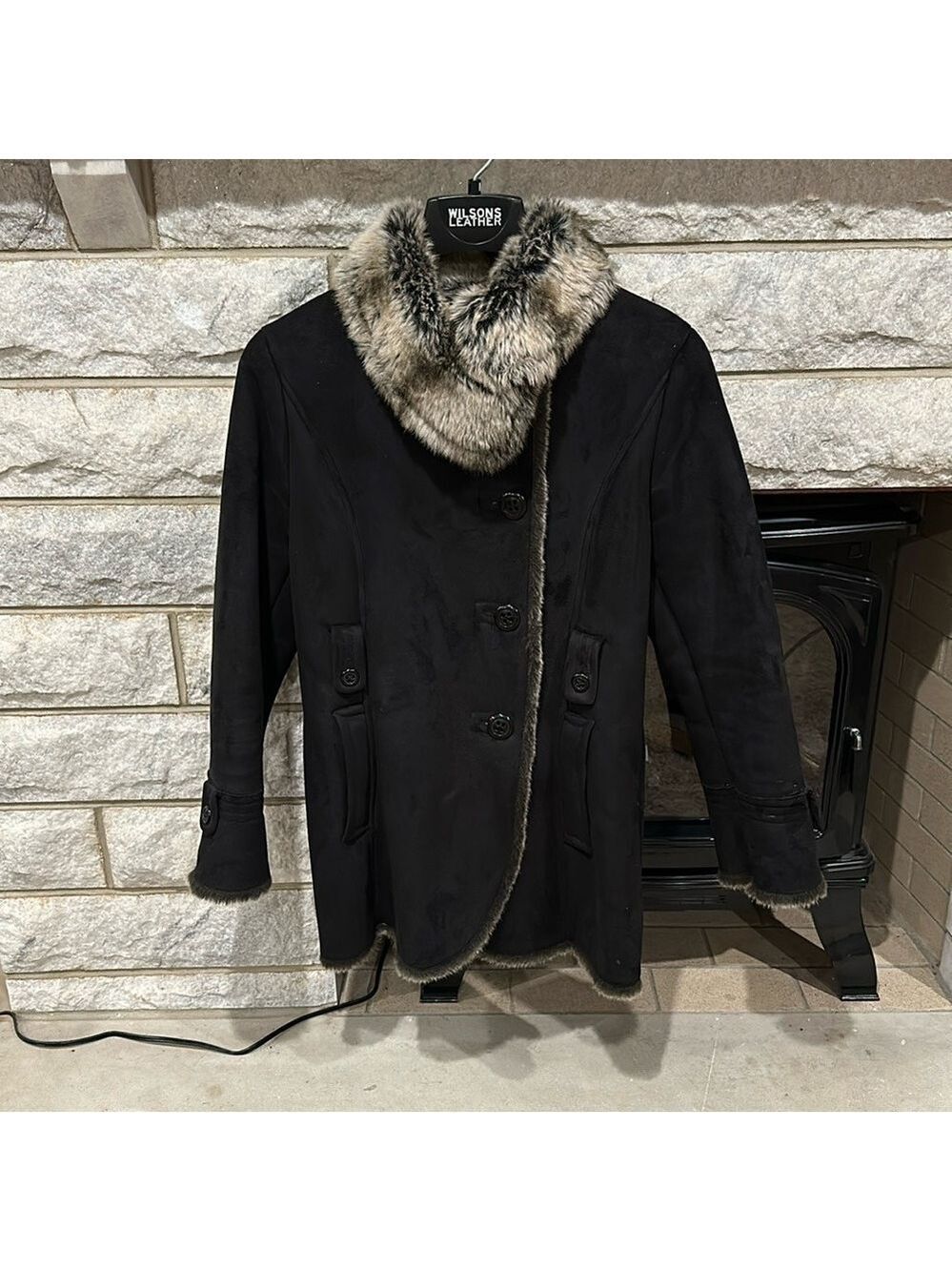 Espirit Collection faux‎ fur suede button up winter coat size medium